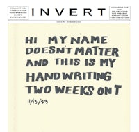 the cover of a magazine with the words invert my name doesn't matter and this is my handwriting two weeks on